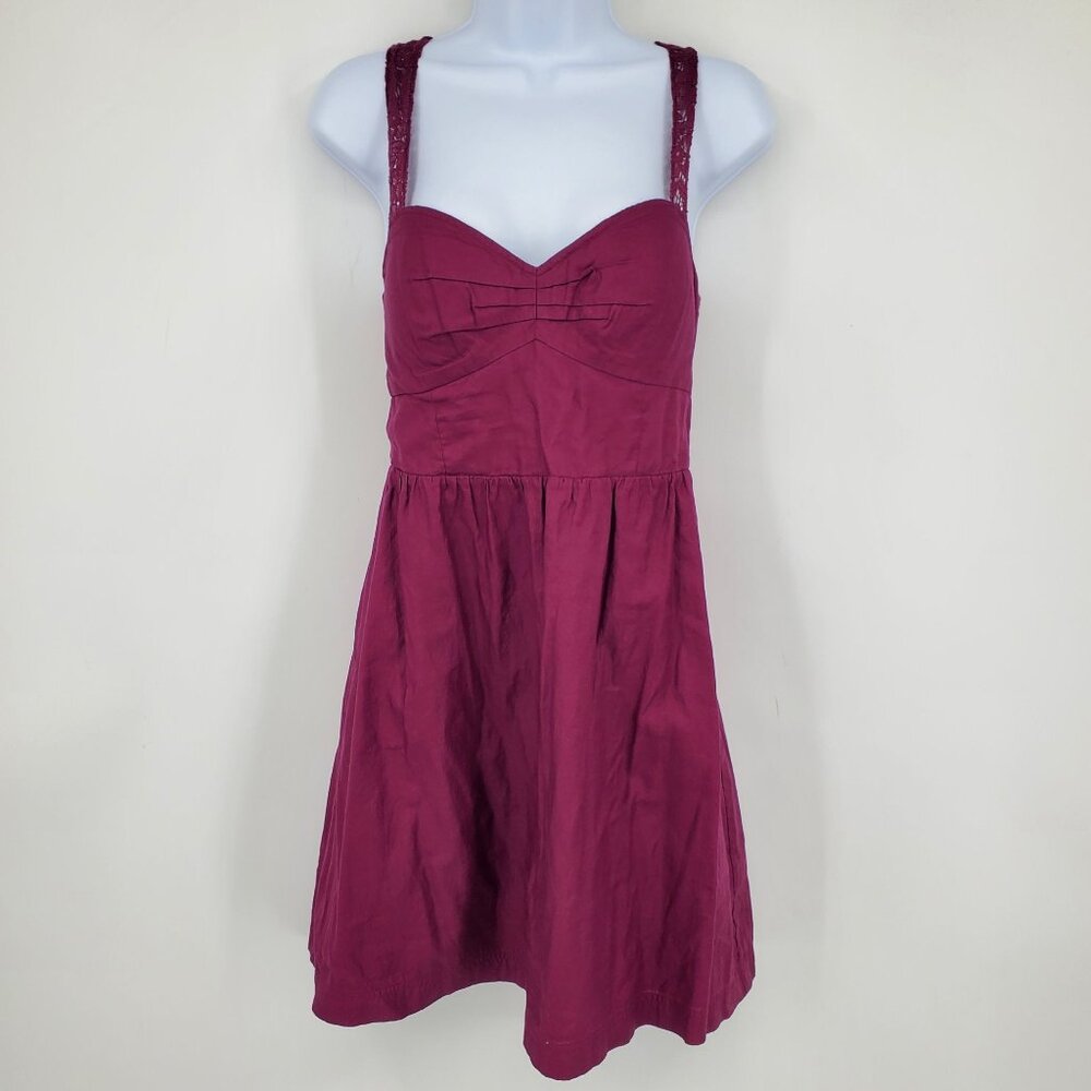 Vintage American Eagle Outfitters Babydoll Top Maroon Y2K Lace Sleeve Dress Medi
